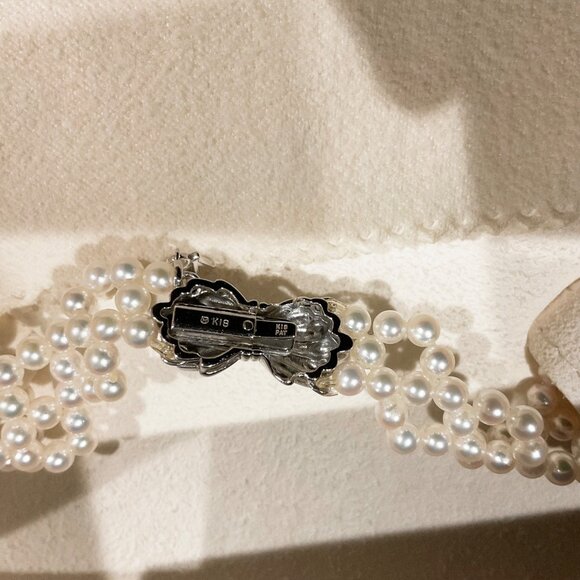 Mikimoto 4-7.5mm K18 Expert technique lace collar akoya pearls necklace w/case - Picture 4 of 14